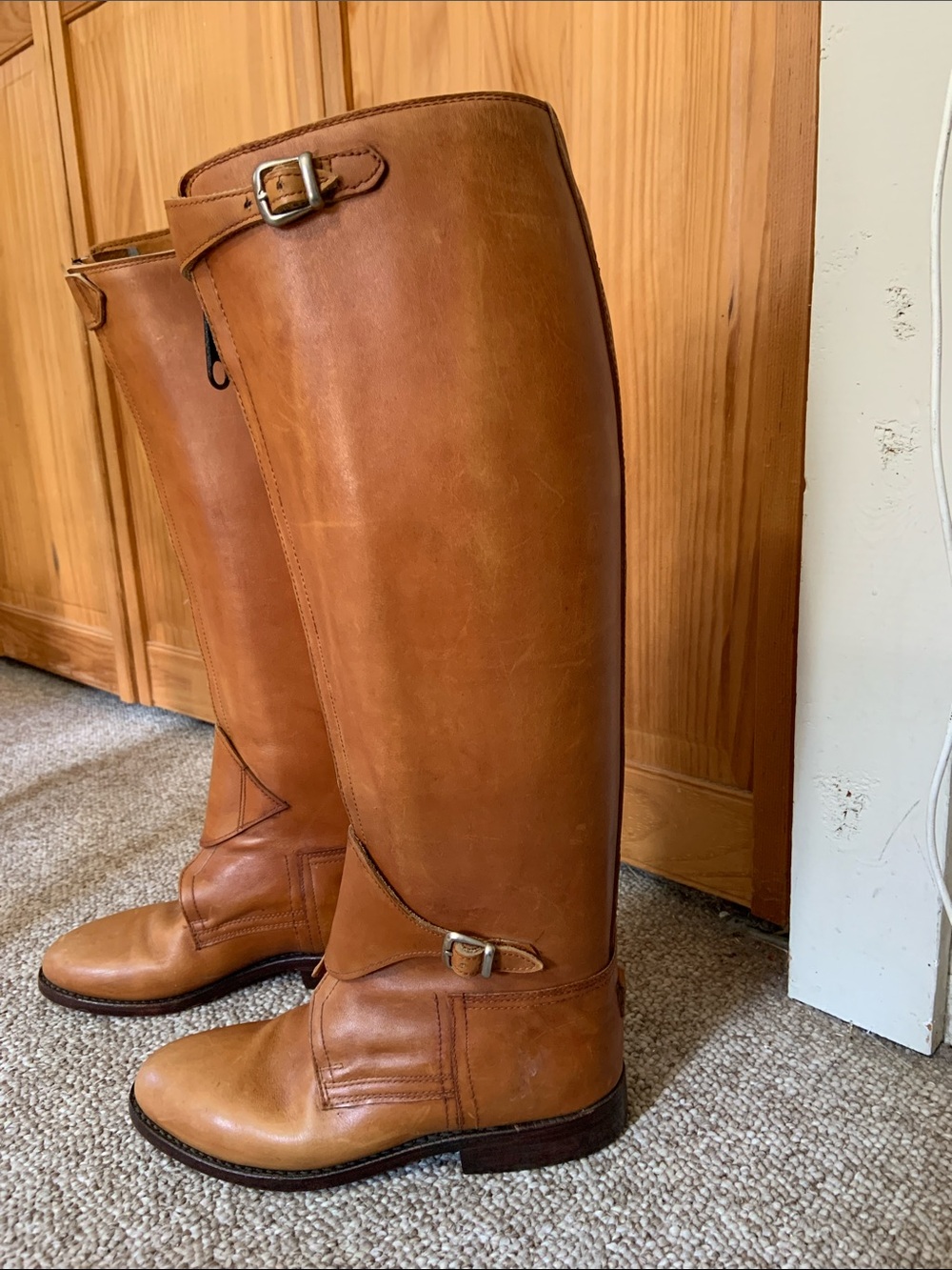 Tall Leather Riding polo Boots in Cognac British tan Brown custom 9 wide - Picture 2 of 12